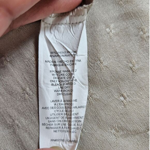 Cubavera Linen Rayon Camp Shirt Mens 2XL Beige Embroidered Panel Short Sleeve - Picture 5 of 8